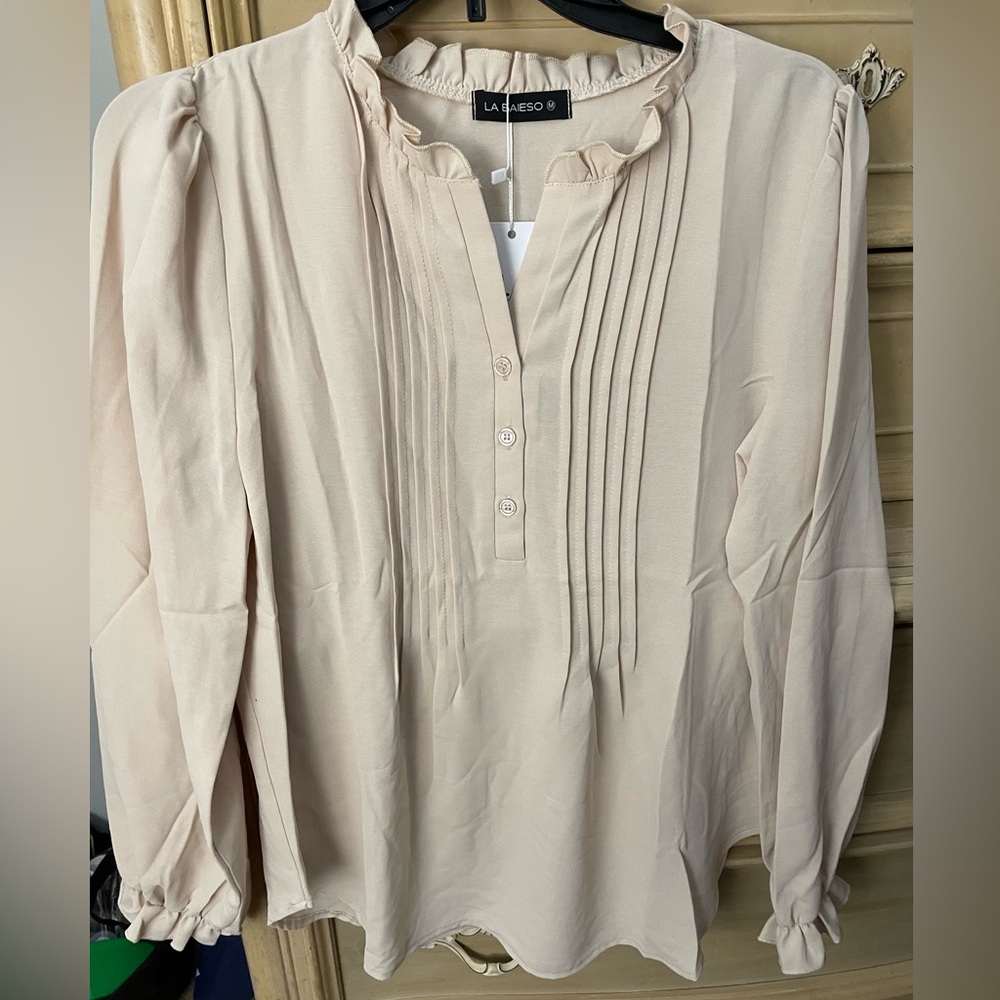 Beige Blouse with Ruffle Details